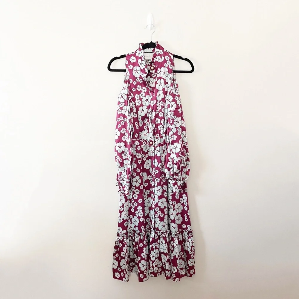 Alexis Dresses | Alexis Audrina Cold Shoulder Satin Floral Midi Dress | Color: Blue/Pink | Size: S | Mewscloset's Closet